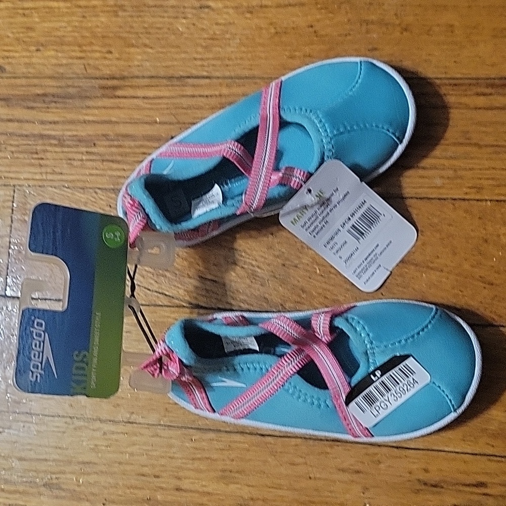 Speedo Mary Jane Kids Aqua Shoes - Blue and Pink SZ S - Picture 2 of 12